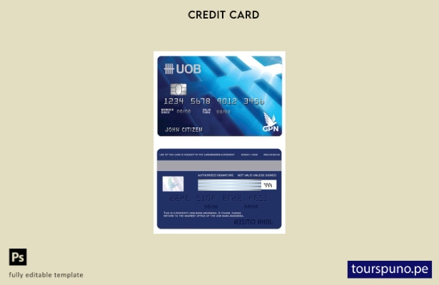 lista para imprimir plantilla de tarjeta de débito GPN del banco UOB de Indonesi